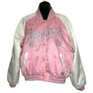 NY Yankees Cooperstown Collection GIII Carl Banks pink satin bomber jacket Large
